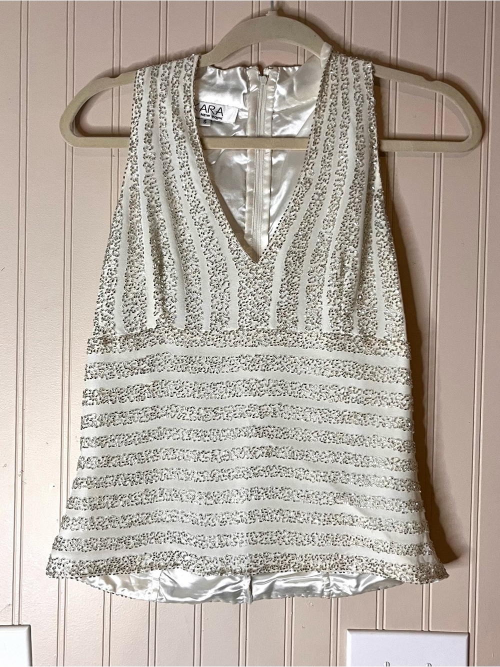Jkara NY Beaded Formal Top Size S White Sleeveless Sparkling Elegant Camisole